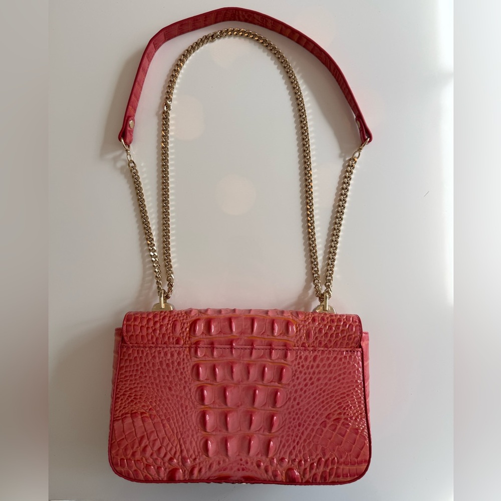 Brahmin Pink Croc-Embossed Chain Strap Shoulder Bag